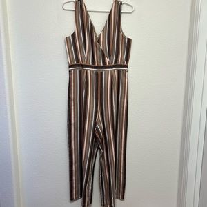 Striped Orange Tan Brown Jumpsuit Romper Size M miami